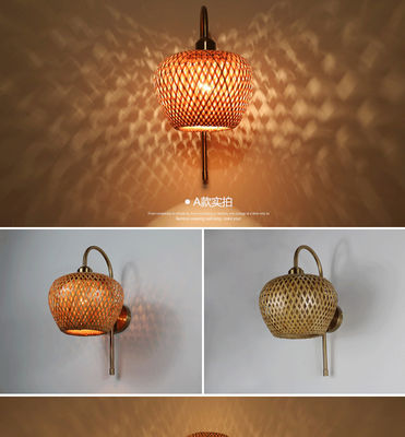 E27 светодиодные тканые бамбуковые стеновые лампы Sconce 3500K для спальни ванной