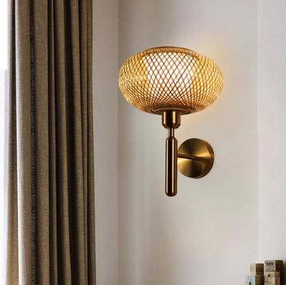 E27 светодиодные тканые бамбуковые стеновые лампы Sconce 3500K для спальни ванной